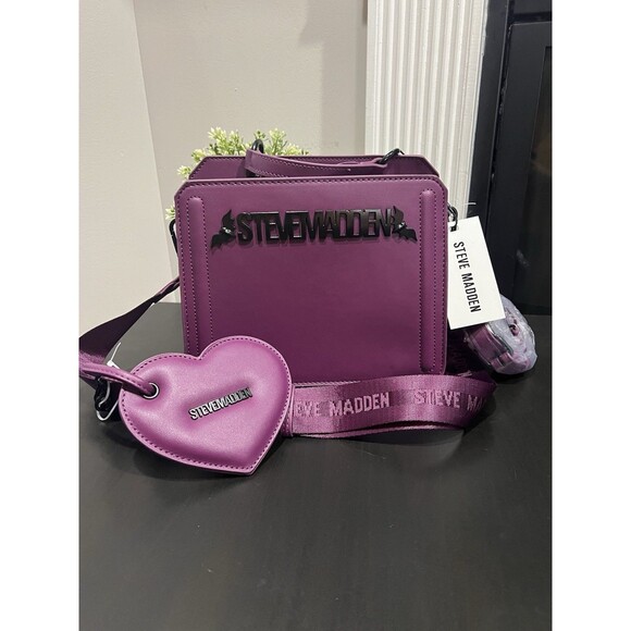 NWT STEVE MADDEN BEVELYN BATS SATCHEL CROSSBODY BAG PLUM Purple Viral Halloween - Picture 1 of 13